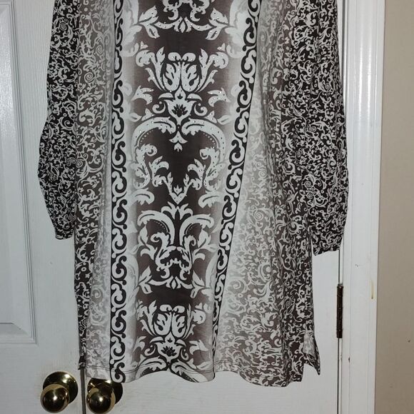 Chico's multi color shades of brown print 3/4 length sleeve top Sz 3 (XL/16) - Picture 2 of 6